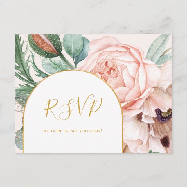 Cartão Postal Jardim Floral Elegante | RSVP de Solicitação de Mú (Frente)