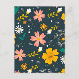 Cartão Postal Jardim Floral Navy Padrão Caprichoso de Primavera
