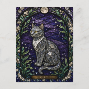 Cartão Postal Jardim Iluminado ao Luar com Gato em Vidro Colorid