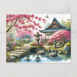 Cartão Postal Jardim Japonês de Primavera de Tranquil