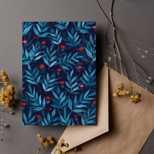 Cartão Postal Jardim noturno de aquarelas - turquesa, azul e ver