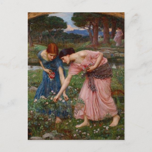 Cartão Postal Jardim Romântico Vintage Mulheres Pré-Rafaelitas (Frente)