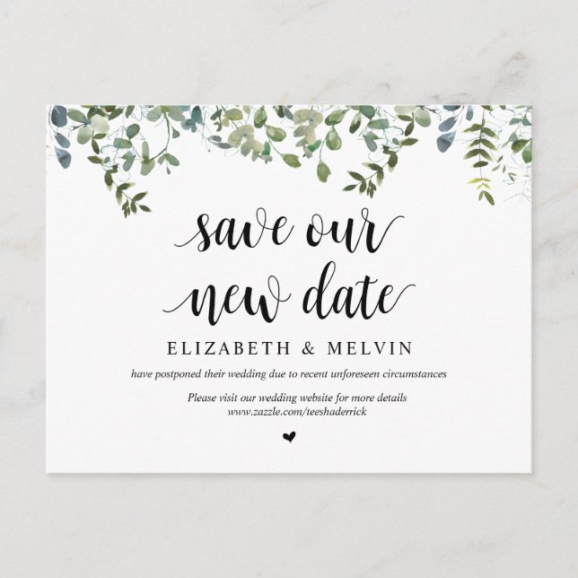 Cartão Postal Jardim Verde, Salve Nossa Nova Data, Adiado (Frente)