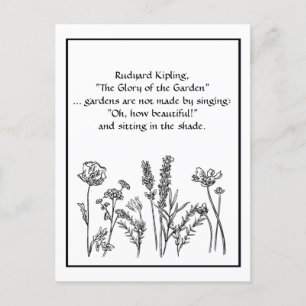 Cartão Postal Jardim Verso Rudyard Kipling Watercolor Flowers C
