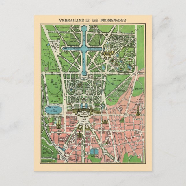 Cartão Postal Jardins de Versalhes, Restauro Vintage 1920 (Frente)