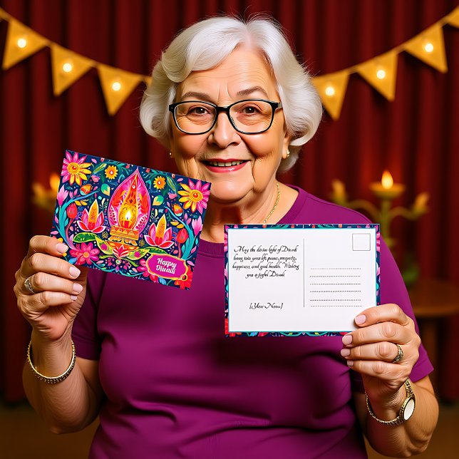 Cartão Postal Jardins Diwali Encantados (Enchanted Diwali Gardens Postcard)