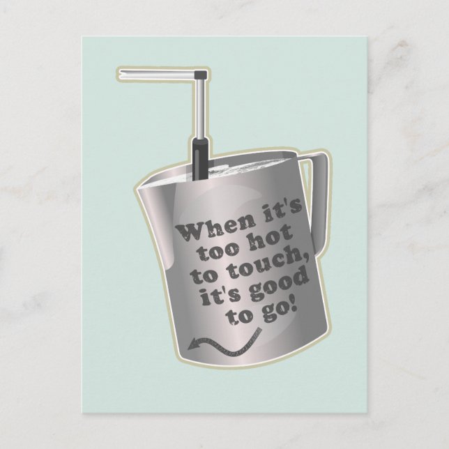 Cartão Postal Jarra de aquecimento de leite de café barista (Frente)