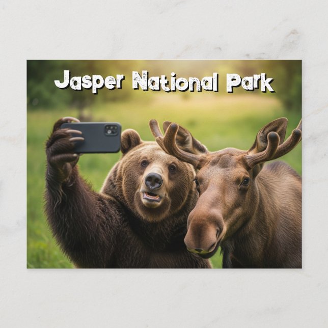 Cartão Postal Jasper National Park Bear Moose Selfie Canadá (Frente)