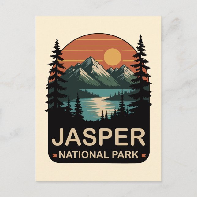 Cartão Postal Jasper National Park Vintage Mountain Design (Frente)