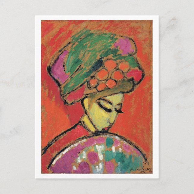 Cartão Postal Jawlensky Young Girl com chapéu de arte florido (Frente)