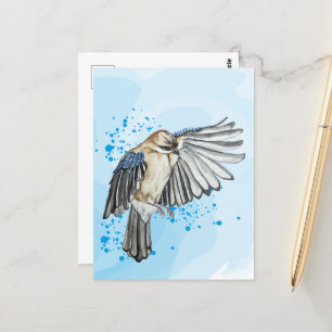 Cartão Postal Jay azul-aquarela brilhante