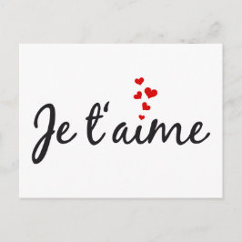 Cartão Postal Je t'aime, arte francesa com corações