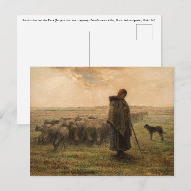 Cartão Postal Jean-Francois Millet - Shepherdess e Flock 1865 (Frente/Verso)