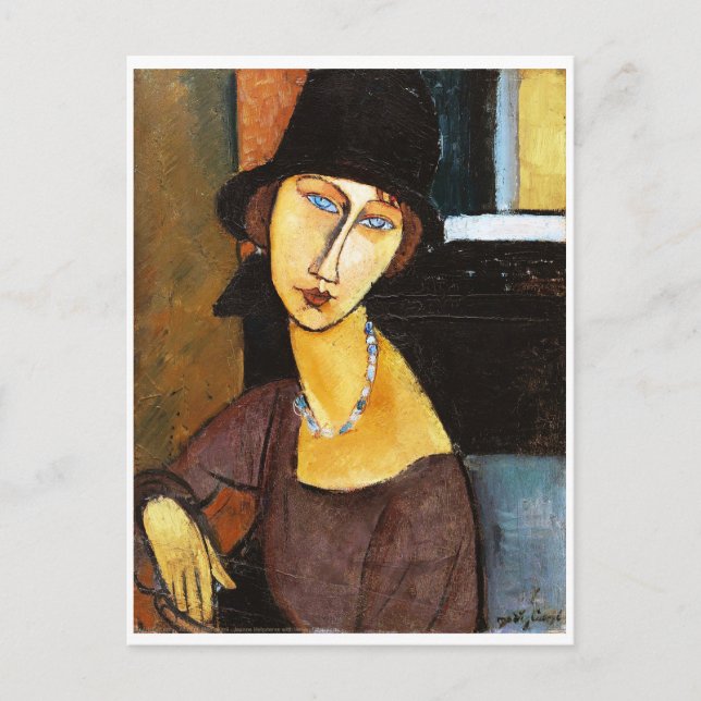 Cartão Postal Jeanne Hebuterne com Chapéu e Colar, Modigliani (Frente)