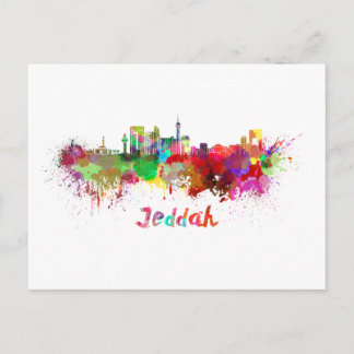 Cartão Postal Jeddah skyline em aquarela