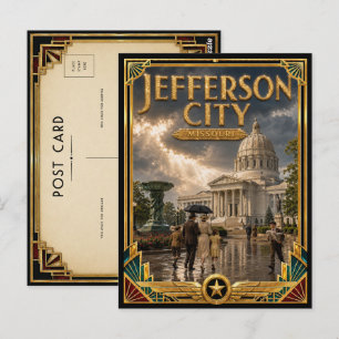 Cartão Postal Jefferson City Missouri Arte Deco Vintage Dourado