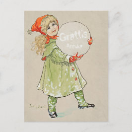 Cartão Postal Jenny Nyström Flicka med snöboll CC0819 Grattis