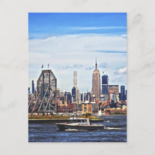 Cartão Postal Jersey City NJ - Barco da Polícia Pelo Relógio Col