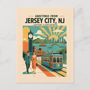 Cartão Postal Jersey City NJ Chilltown Retrô Caprichoso