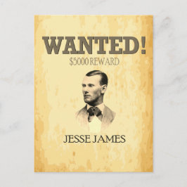 Cartão Postal Jesse James quis fora da lei 🚨 Wild West EUA