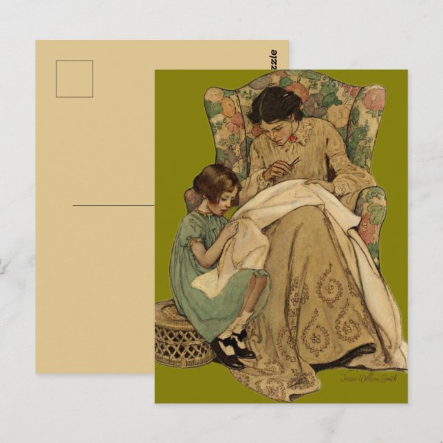 Cartão Postal Jessie Wilcox Smith "The Sewing Lesson" (Frente/Verso)