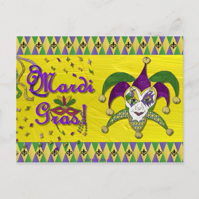 Cartão Postal Jester Mask Mardi Gras Harlequin (Frente)