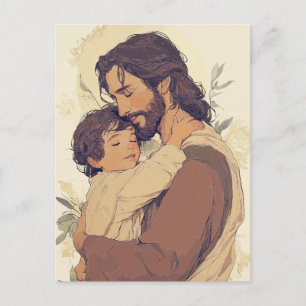Cartão Postal Jesus Abraçando Criança – Encorajamento da Fé
