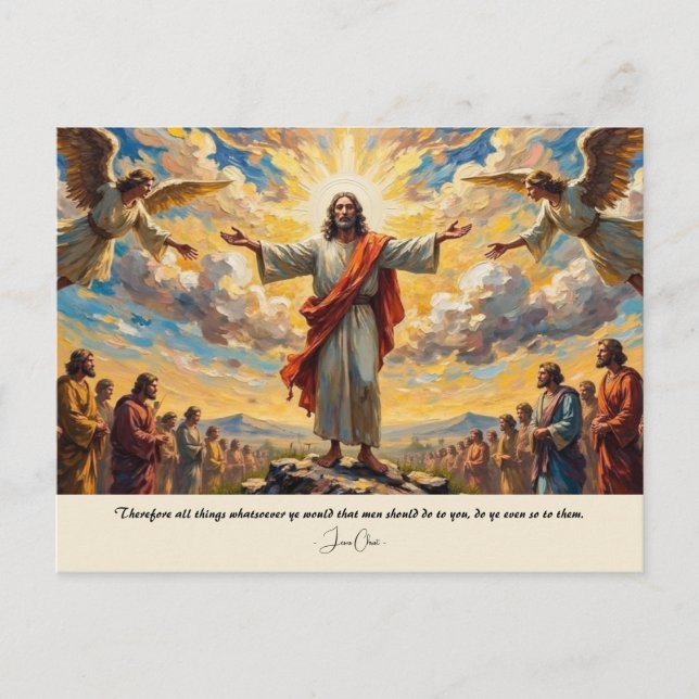 Cartão Postal Jesus Anjos e uma multidão (Frente)
