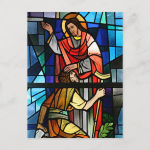 Cartão Postal Jesus Cristo Curando a Arte de Vidro Mantida