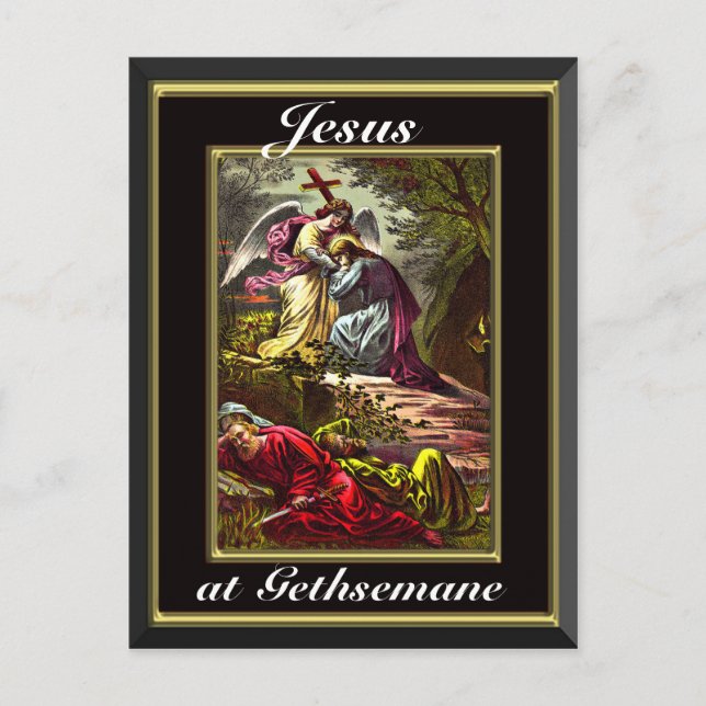 Cartão Postal Jesus em Gethsemane Preto e Dourado Quadro (Frente)
