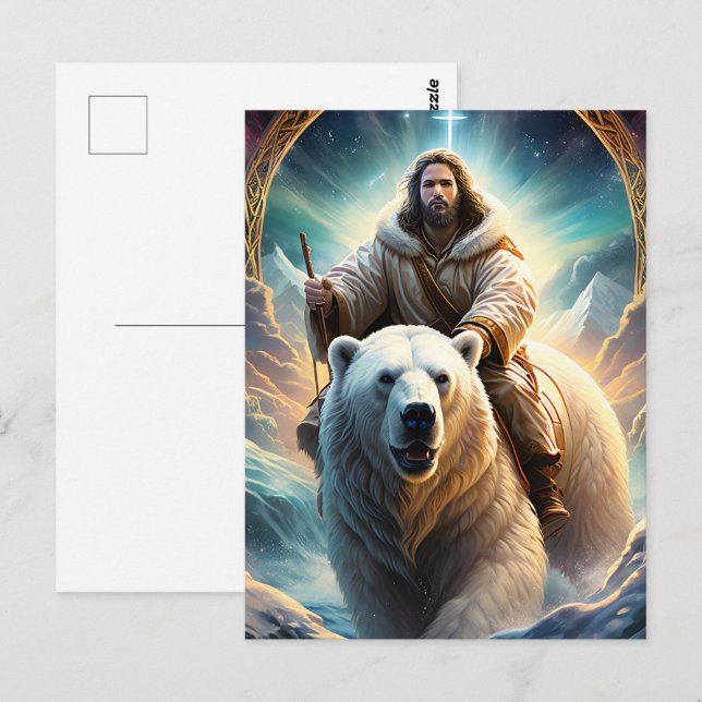 Cartão Postal Jesus em um urso polar (Frente/Verso)