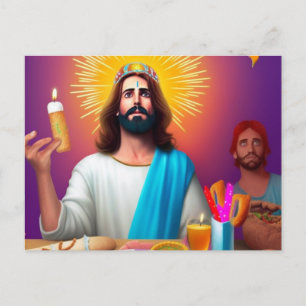 Cartão Postal Jesus Engraçado Colorido no seu aniversário