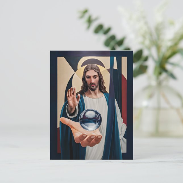 Cartão Postal Jesus no Muro Moderno da Elegância Neo-Cubista (Em pé/Frente)