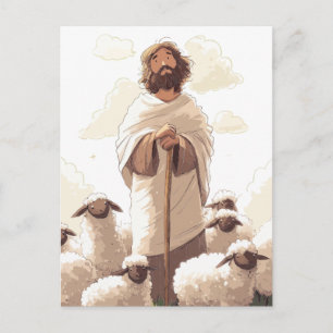 Cartão Postal Jesus segurando cajado de pastor cercado por corde