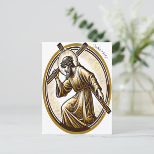 Cartão Postal Jesus Segurando Dourada Cruz Reverendentemente