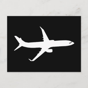 Cartão Postal Jet Liner Silhouette Voando em Black Decor