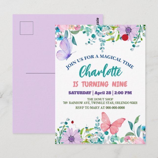 Cartão Postal Joaninha Bonita Bolinhas floral Flor Aniversário n (Frente/Verso)