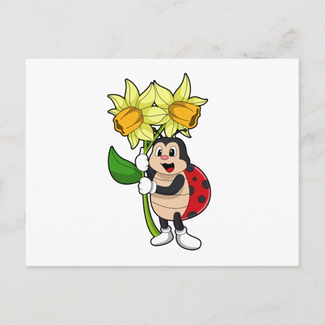 Cartão Postal Joaninha com Flor Narciso (Frente)