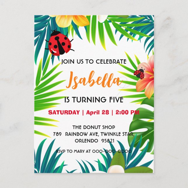 Cartão Postal Joaninha de bolinhas vermelhas fofa aniversário de (Frente)