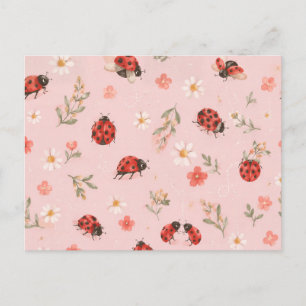 Cartão Postal Joaninha Floral em Aquarela