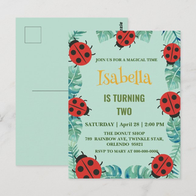 Cartão Postal Joaninha Vermelha Bonita com Bolinhas de Natal no  (Frente/Verso)