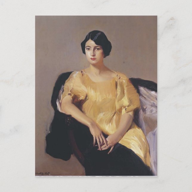 Cartão Postal Joaquín Sorolla - Elena num túmulo amarelo (Frente)