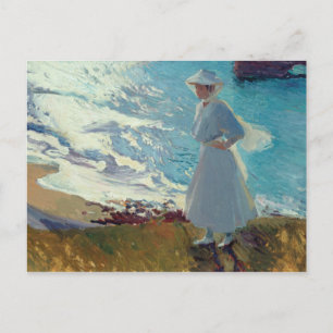 Cartão Postal Joaquin Sorolla - Maria na praia em Biarritz