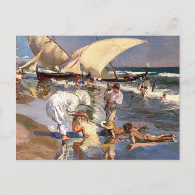 Cartão Postal Joaquin Sorolla - Praia de Valencia pela Luz da Ma (Frente)