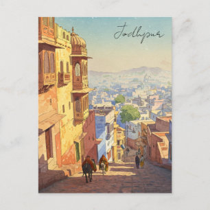 Cartão Postal Jodhpur India Blue houses Watercolor