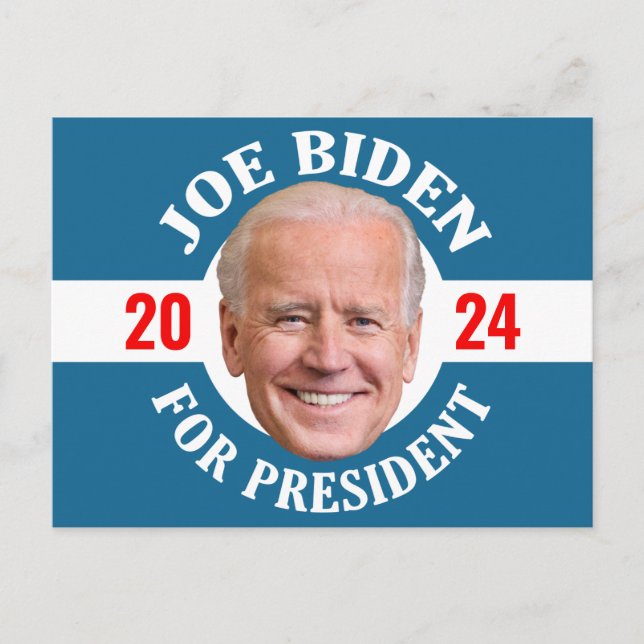 Cartão Postal Joe Biden 2024 - Design Clássico Foto Azul Branco (Frente)