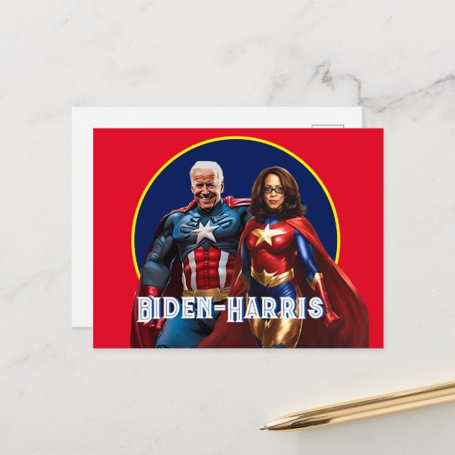 Cartão Postal Joe Biden e Kamala Harris como Superheros (Frente/Verso In Situ)