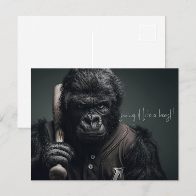 Cartão Postal Jogador de Baseball Gorilla (Frente/Verso)