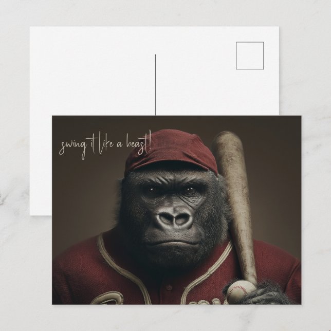 Cartão Postal Jogador de Baseball Gorilla (Frente/Verso)