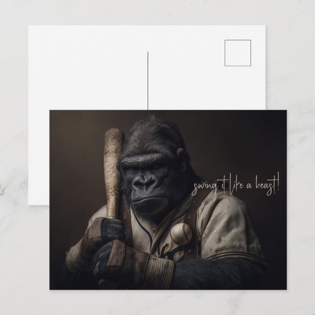 Cartão Postal Jogador de Baseball Gorilla (Frente/Verso)
